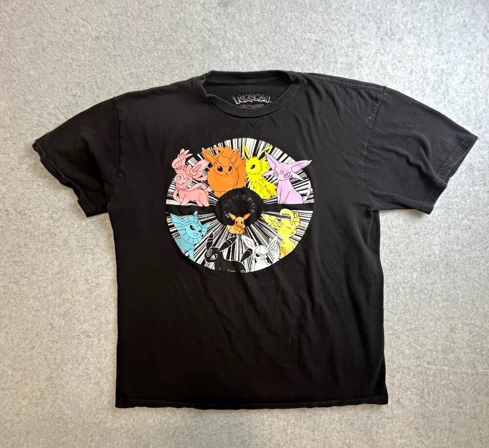 Hybrid Pokémon Eevee Evolutions Graphic Print Black T-Shirt Men’s Sz M